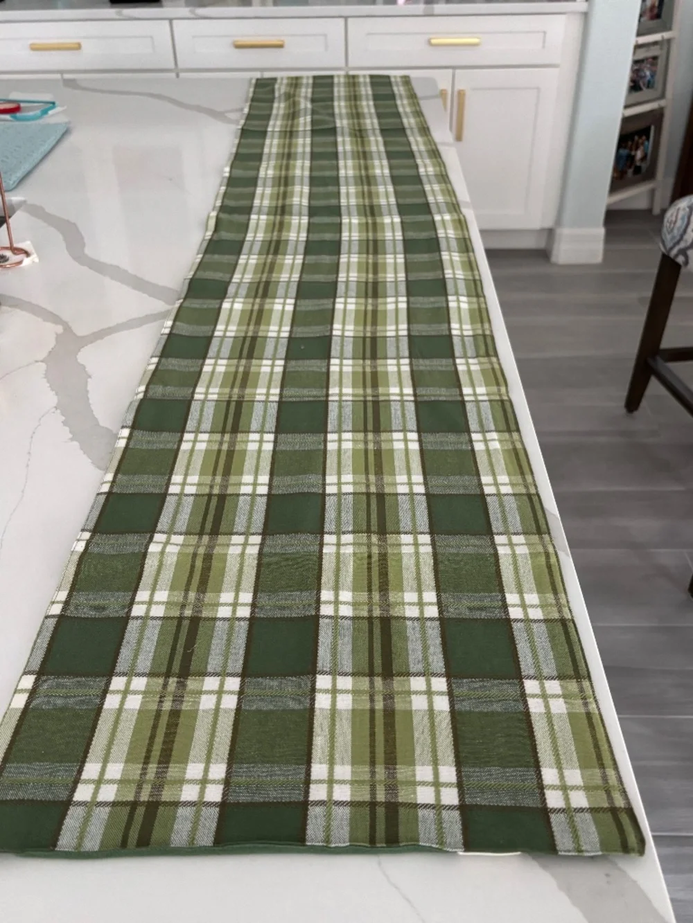 Green Plaid Table Runner 14x73